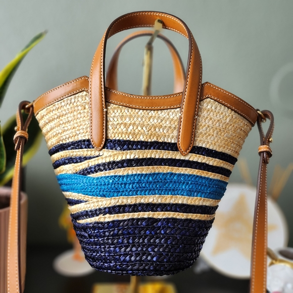 Mark Cross Madeline Basket Small Navy Stripe - Picture 2 of 5